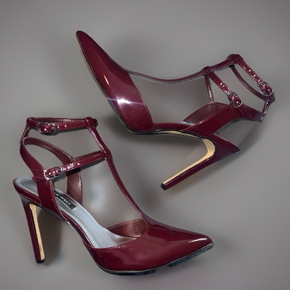 Nine West Patent Leather Red Heels Buckle Size 6.5 - Picture 1 of 4
